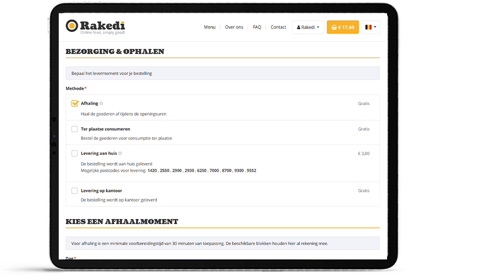 Levering, afhaling en eat-in